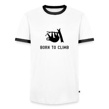 climbing boulder mountain sloth born to climb - Men's Ringer Shirt - white/black - Front - AI Model Female 172 light (172cm) & AI Model Male 178 dark (178cm)