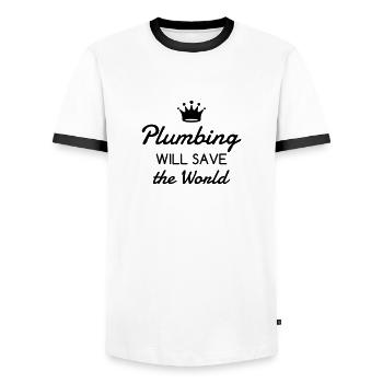 Plumber Plumbing Klempner Plombier Plomberie - Men's Ringer Shirt - white/black - Front - AI Model Female 172 light (172cm) & AI Model Male 178 dark (178cm)