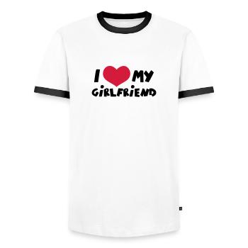 I Love my Girlfriend Comic Toon - Männer Kontrast-T-Shirt - Weiß/Schwarz - Vorne - AI Model Female 172 light (172cm) & AI Model Male 178 dark (178cm)