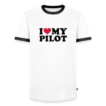 I love my Pilot - T-shirt contrasté Homme - blanc/noir - Devant - AI Model Female 172 light (172cm) & AI Model Male 178 dark (178cm)