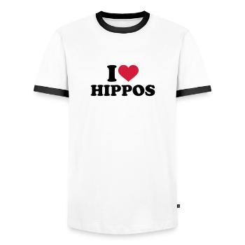 I love Hippos - T-shirt contrasté Homme - blanc/noir - Devant - AI Model Female 172 light (172cm) & AI Model Male 178 dark (178cm)