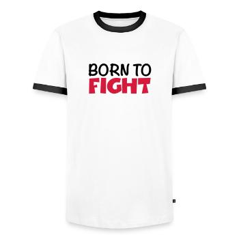 Born to fight - Men's Ringer Shirt - white/black - Front - AI Model Female 172 light (172cm) & AI Model Male 178 dark (178cm)