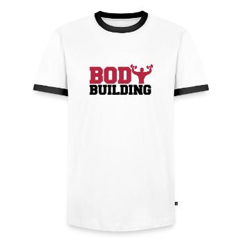 text training poses outline hand arm muscles stron - Men's Ringer Shirt - white/black - Front - AI Model Female 172 light (172cm) & AI Model Male 178 dark (178cm)