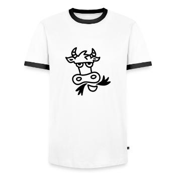 vache à mâcher - ligne - T-shirt contrasté Homme - blanc/noir - Devant - AI Model Female 172 light (172cm) & AI Model Male 178 dark (178cm)