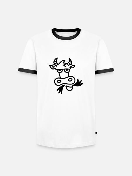 chewing cow - line - Men's Ringer Shirt - white/black