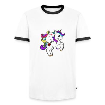 Ignaz sur la licorne | Cochons d’Inde | Licorne - T-shirt contrasté Homme - blanc/noir - Devant - AI Model Female 172 light (172cm) & AI Model Male 178 dark (178cm)