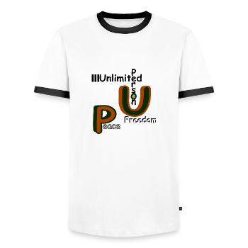Peace and Freedom - Männer Kontrast-T-Shirt - Weiß/Schwarz - Vorne - AI Model Female 172 light (172cm) & AI Model Male 178 dark (178cm)