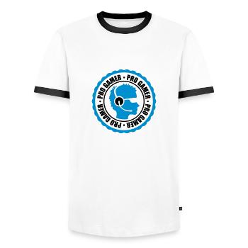 button stamp round circle sticker head logo design - Men's Ringer Shirt - white/black - Front - AI Model Female 172 light (172cm) & AI Model Male 178 dark (178cm)