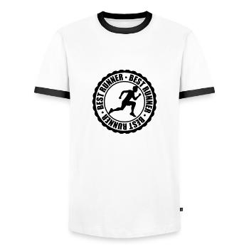 best runner stempel button rund kreis sport rennen - Männer Kontrast-T-Shirt - Weiß/Schwarz - Vorne - AI Model Female 172 light (172cm) & AI Model Male 178 dark (178cm)