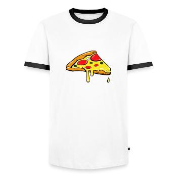 Chemise de partenaire morceau - Fast Food - pizza - T-shirt contrasté Homme - blanc/noir - Devant - AI Model Female 172 light (172cm) & AI Model Male 178 dark (178cm)