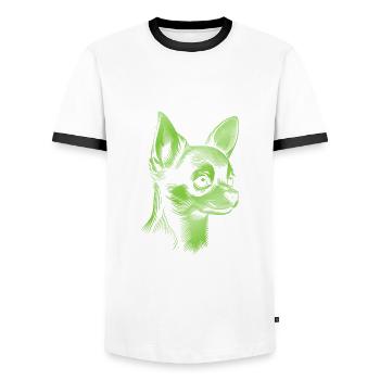 Chihuahua, Shorthair, Dog Head, Drawing Green - Men's Ringer Shirt - white/black - Front - AI Model Female 172 light (172cm) & AI Model Male 178 dark (178cm)