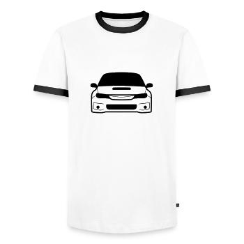 JDM Car eyes STI 4 | T-shirts JDM - Men's Ringer Shirt - white/black - Front - AI Model Female 172 light (172cm) & AI Model Male 178 dark (178cm)
