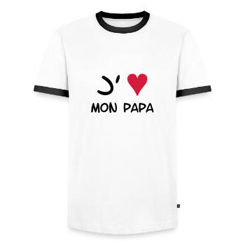J'aime mon papa! - Men's Ringer Shirt - white/black - Front - AI Model Female 172 light (172cm) & AI Model Male 178 dark (178cm)