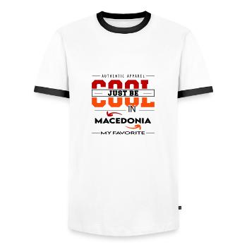 Macedonia Mazedonien Land Urlaub Reise verreisen - Männer Kontrast-T-Shirt - Weiß/Schwarz - Vorne - AI Model Female 172 light (172cm) & AI Model Male 178 dark (178cm)