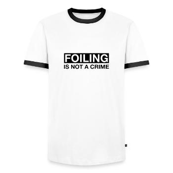 Foiling is not a Crime - Männer Kontrast-T-Shirt - Weiß/Schwarz - Vorne - AI Model Female 172 light (172cm) & AI Model Male 178 dark (178cm)
