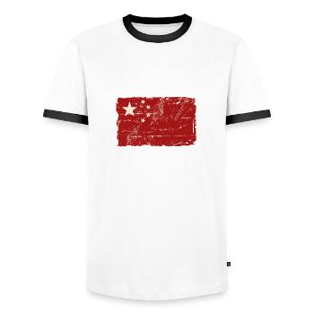 China Vintage Flag - Men's Ringer Shirt - white/black - Front - AI Model Female 172 light (172cm) & AI Model Male 178 dark (178cm)