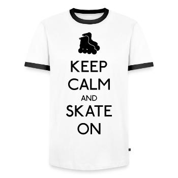 Keep Calm skate on - T-shirt contrasté Homme - blanc/noir - Devant - AI Model Female 172 light (172cm) & AI Model Male 178 dark (178cm)