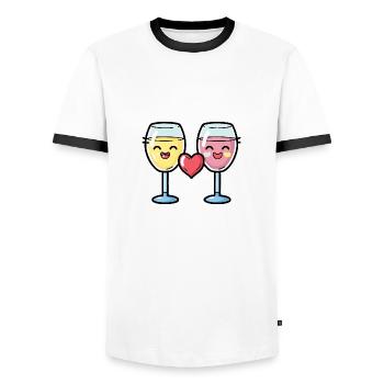 Red Wine Couple Wine Love Heart Comic - Men's Ringer Shirt - white/black - Front - AI Model Female 172 light (172cm) & AI Model Male 178 dark (178cm)