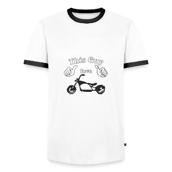 This guy love bikes - Men's Ringer Shirt - white/black - Front - AI Model Female 172 light (172cm) & AI Model Male 178 dark (178cm)