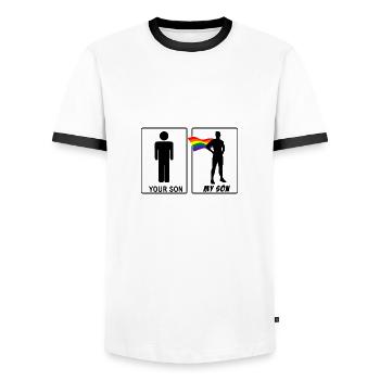 Gay Fils Mère Père LGBT Gay CSD Gay - T-shirt contrasté Homme - blanc/noir - Devant - AI Model Female 172 light (172cm) & AI Model Male 178 dark (178cm)