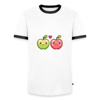 Bande dessinée Apple Couple Love Heart - T-shirt contrasté Homme - blanc/noir - Devant - AI Model Female 172 light (172cm) & AI Model Male 178 dark (178cm)