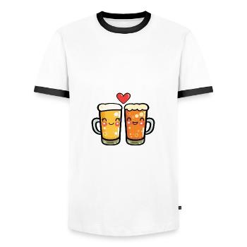 Bier Herz Liebe Party Niedlich - Männer Kontrast-T-Shirt - Weiß/Schwarz - Vorne - AI Model Female 172 light (172cm) & AI Model Male 178 dark (178cm)