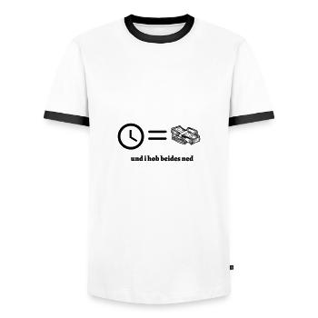 Zeit ist Geld- bayerischer Spruch - Männer Kontrast-T-Shirt - Weiß/Schwarz - Vorne - AI Model Female 172 light (172cm) & AI Model Male 178 dark (178cm)