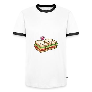 Sandwich Couple Amour Coeur Saint Valentin - T-shirt contrasté Homme - blanc/noir - Devant - AI Model Female 172 light (172cm) & AI Model Male 178 dark (178cm)