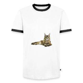 Maine Coon Cat - Men's Ringer Shirt - white/black - Front - AI Model Female 172 light (172cm) & AI Model Male 178 dark (178cm)