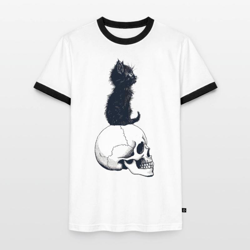 Cute kitten sitting on a skull Men's Ringer Shirt