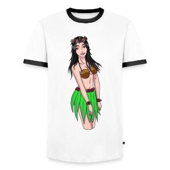Hawaiian Mädchen Fantasy Erotic Urlaub Strand sex - Männer Kontrast-T-Shirt - Weiß/Schwarz - Vorne - AI Model Female 172 light (172cm) & AI Model Male 178 dark (178cm)