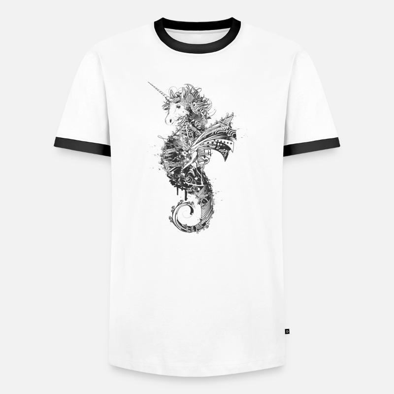 kunstvolle Zeichnung eines Einhorn Seepferdchen - Männer Kontrast-T-Shirt - Weiß/Schwarz