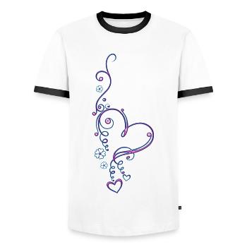 Heart with flowers, love, pink blue - Men's Ringer Shirt - white/black - Front - AI Model Female 172 light (172cm) & AI Model Male 178 dark (178cm)