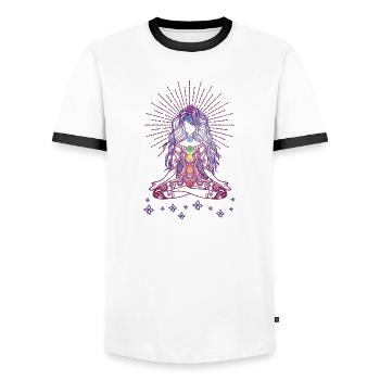 Boho Yoga Style Mädel Happy Mind Happy Life - Männer Kontrast-T-Shirt - Weiß/Schwarz - Vorne - AI Model Female 172 light (172cm) & AI Model Male 178 dark (178cm)