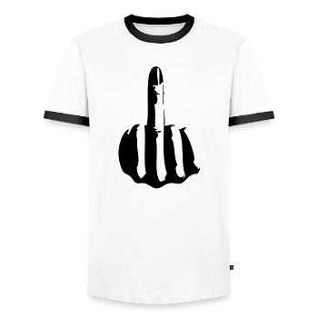Stinkefinger von Frau - Männer Kontrast-T-Shirt - Weiß/Schwarz - Vorne - AI Model Female 172 light (172cm) & AI Model Male 178 dark (178cm)