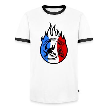 casque sp flamme 3b - T-shirt contrasté Homme - blanc/noir - Devant - AI Model Female 172 light (172cm) & AI Model Male 178 dark (178cm)