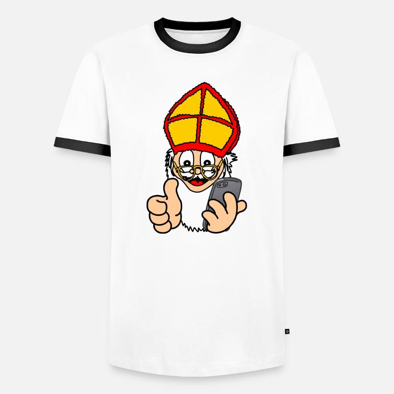 Sinterklaas with smartphone - Men's Ringer Shirt - white/black