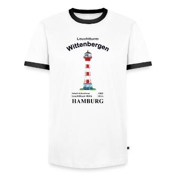 Hamburg Leuchtturm Wittenbergen - Männer Kontrast-T-Shirt - Weiß/Schwarz - Vorne - AI Model Female 172 light (172cm) & AI Model Male 178 dark (178cm)
