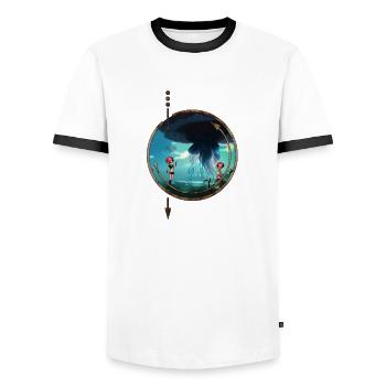 Stunning jellyfish float in the sky - Men's Ringer Shirt - white/black - Front - AI Model Female 172 light (172cm) & AI Model Male 178 dark (178cm)