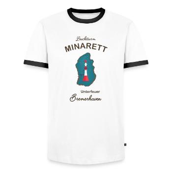 Bremerhaven, phare sous le feu, minaret, - T-shirt contrasté Homme - blanc/noir - Devant - AI Model Female 172 light (172cm) & AI Model Male 178 dark (178cm)