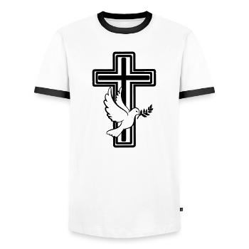 Croix avec colombe - T-shirt contrasté Homme - blanc/noir - Devant - AI Model Female 172 light (172cm) & AI Model Male 178 dark (178cm)