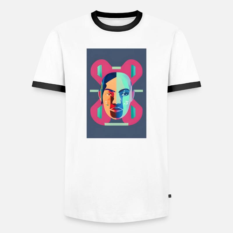Fragmented Neon Portrait - Men's Ringer Shirt - white/black