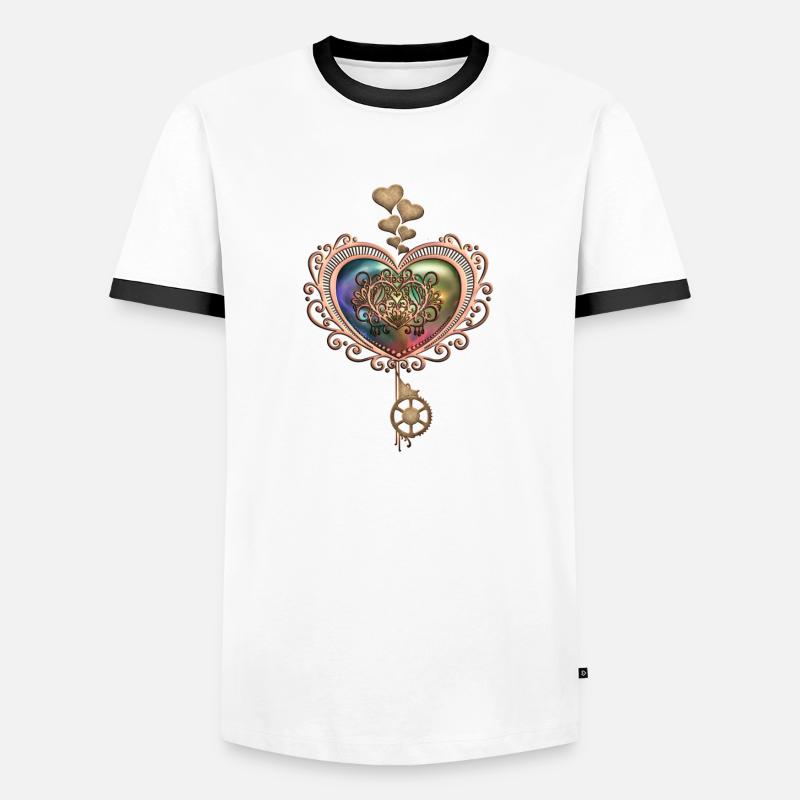 Romantisches Steampunk-Herz - Männer Kontrast-T-Shirt - Weiß/Schwarz