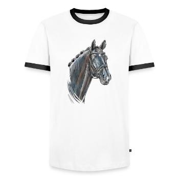 Portrait de cheval Totilas - T-shirt contrasté Homme - blanc/noir - Devant - AI Model Female 172 light (172cm) & AI Model Male 178 dark (178cm)
