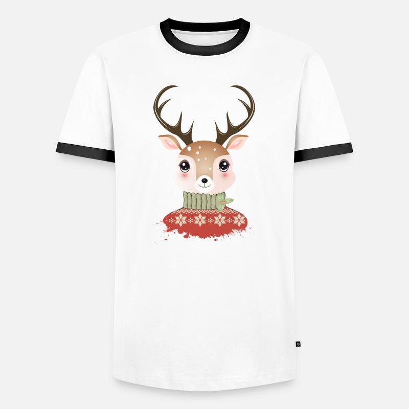niedlicher schicker Hirsch mit Weihnachtspullover - Männer Kontrast-T-Shirt - Weiß/Schwarz