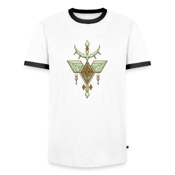 Design abstrait élégant en or et vert tendre - T-shirt contrasté Homme - blanc/noir - Devant - AI Model Female 172 light (172cm) & AI Model Male 178 dark (178cm)