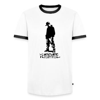 Rebellisches Design - Männer Kontrast-T-Shirt - Weiß/Schwarz - Vorne - AI Model Female 172 light (172cm) & AI Model Male 178 dark (178cm)