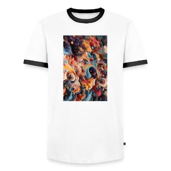 Vibrant Swirls: A Colorful Abstract Journey - Men's Ringer Shirt - white/black - Front - AI Model Female 172 light (172cm) & AI Model Male 178 dark (178cm)