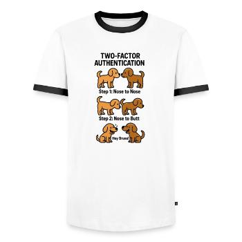 Chiens d’authentification à deux facteurs - T-shirt contrasté Homme - blanc/noir - Devant - AI Model Female 172 light (172cm) & AI Model Male 178 dark (178cm)