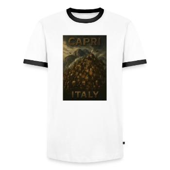 Capri Italy – Steampunk Travel Poster - Men's Ringer Shirt - white/black - Front - AI Model Female 172 light (172cm) & AI Model Male 178 dark (178cm)